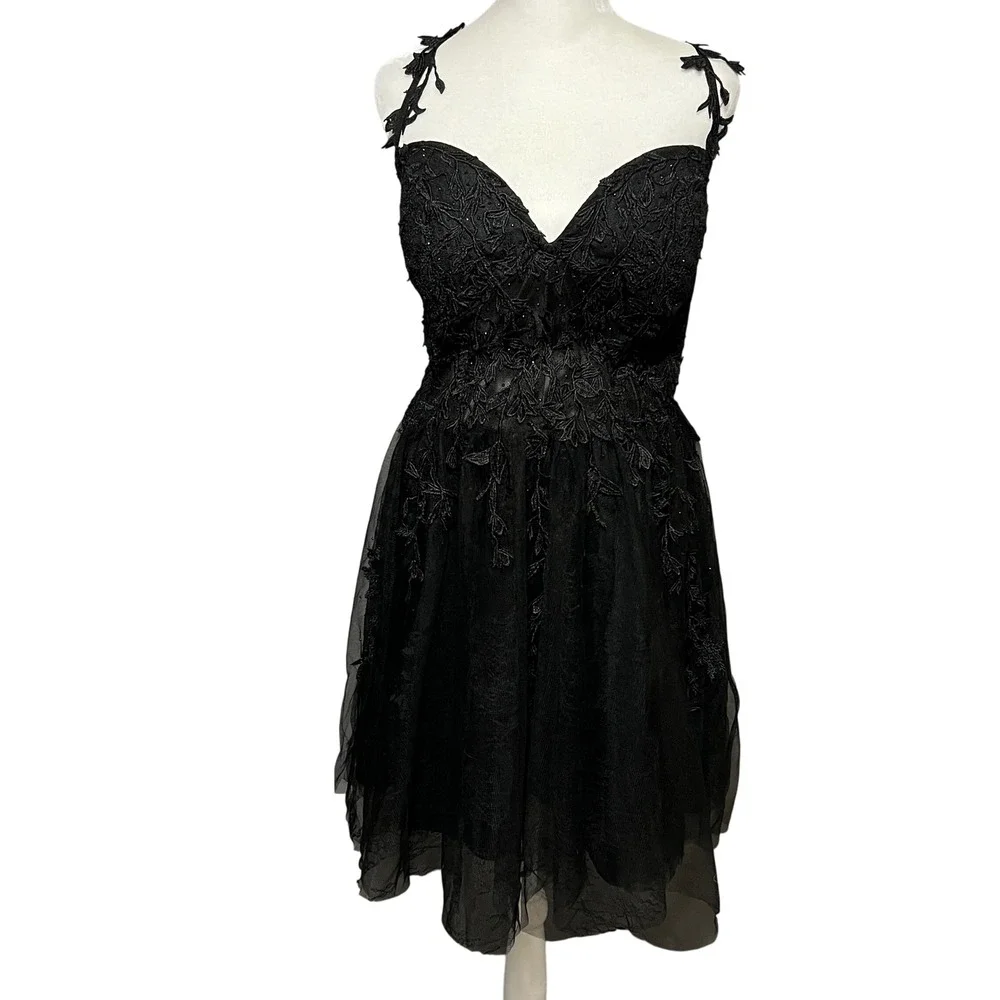 Black Lace Tulle Sheer Party Dress Homecoming Formal Mini‎ Whimsigoth Fairycore